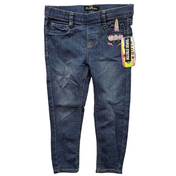 Delia's Girls Blue Unicorn Sequined Pull Up Jeans Size 5 - Picture 1 of 7